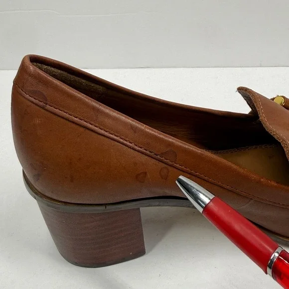 Lauren Ralph Lauren Loafer Slip On Brown Leather Block Heel Classic Size 5.5B - Picture 8 of 10